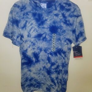 Champion Men's Blue and White Tie-Dye Tee